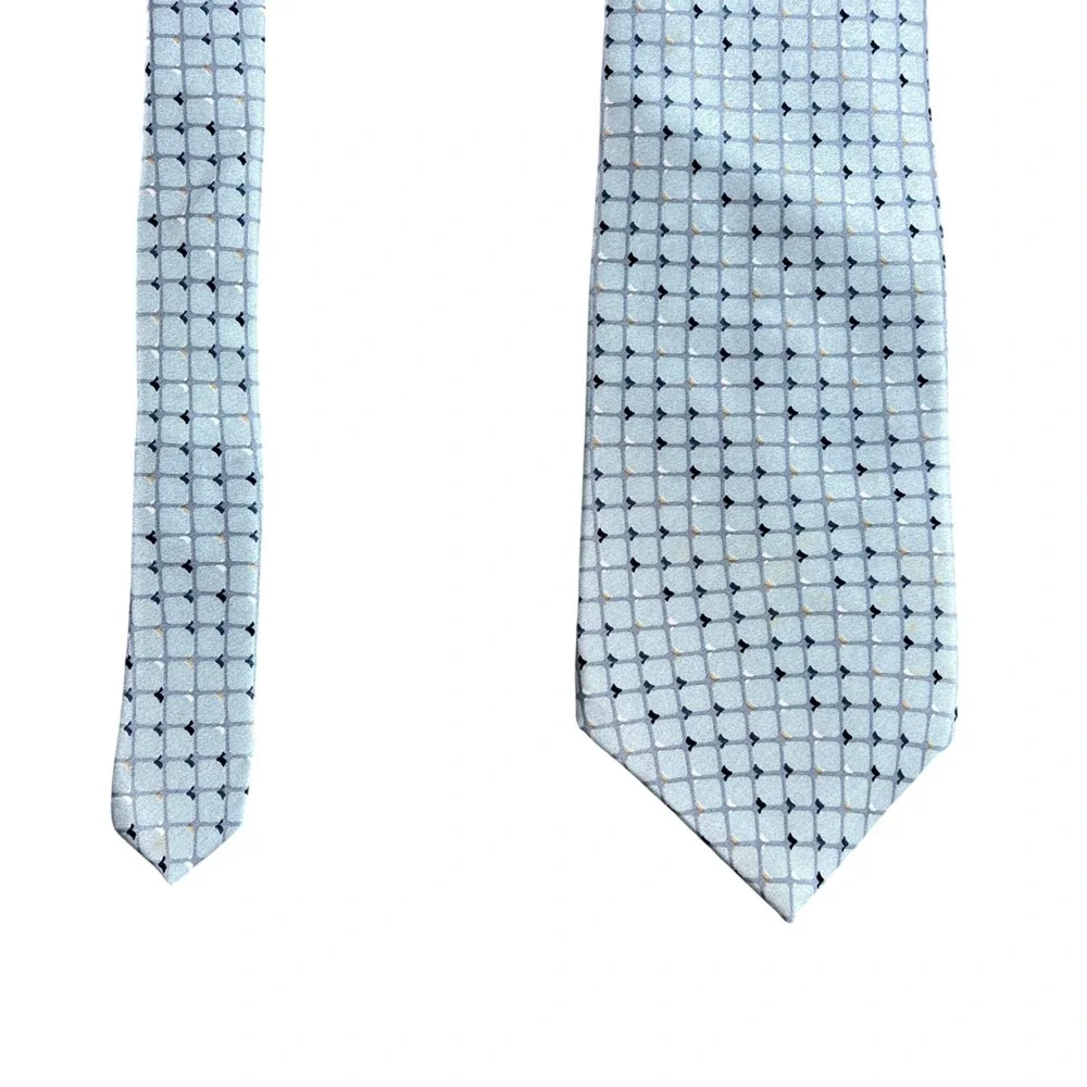 NWT DKNY Mens Sage Geometric Grid Silk Blend Necktie 59 Inch Length